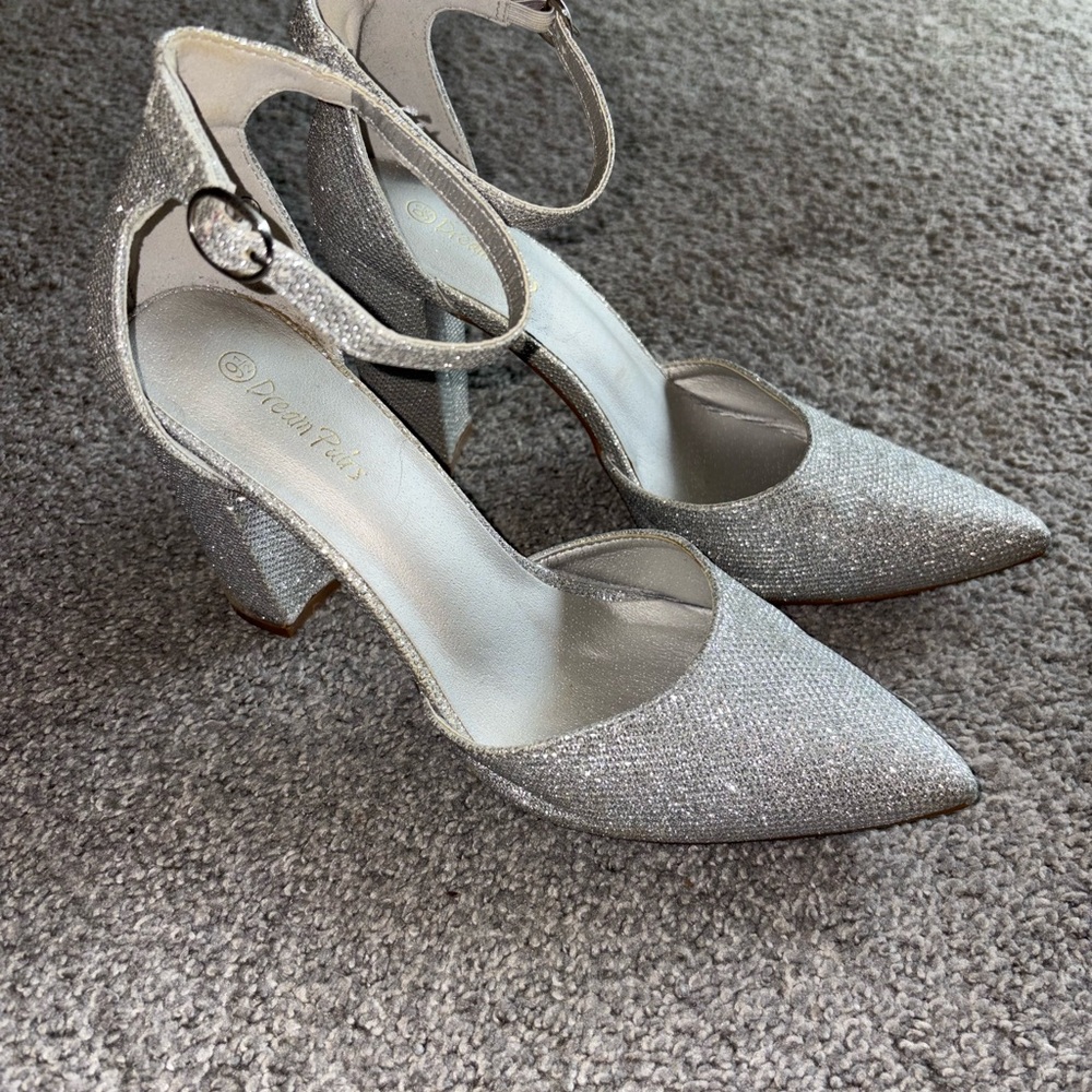Sparkling Silver Pointed Toe Heels